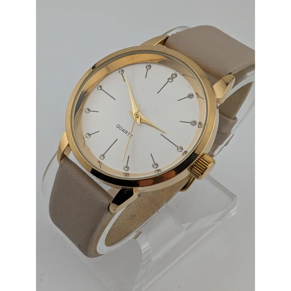 Oriflame Watch Women 37mm Gold Case Beige Leather Band- New Battery‎